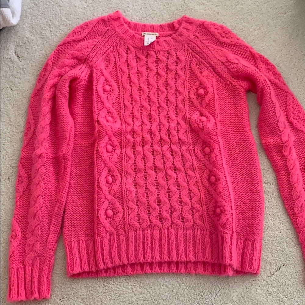 pink cable knit sweater